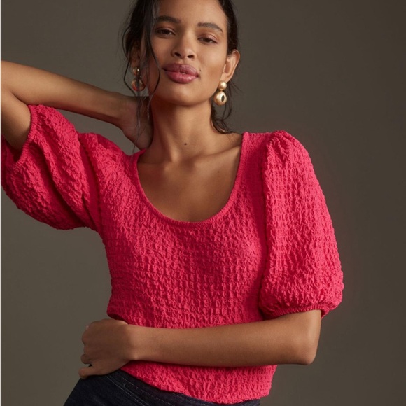 Maeve Tops - Maeve NWT Balloon-Sleeve Textured Top in Medium Hot Pink size Medium